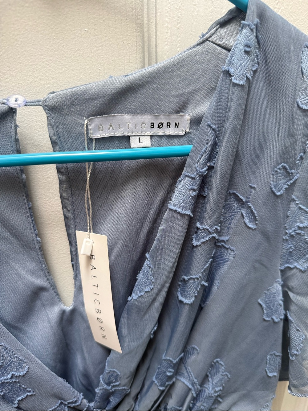 Baltic Born Dusty Blue V-Neck Embroidered Midi Dress - Picture 2 of 3